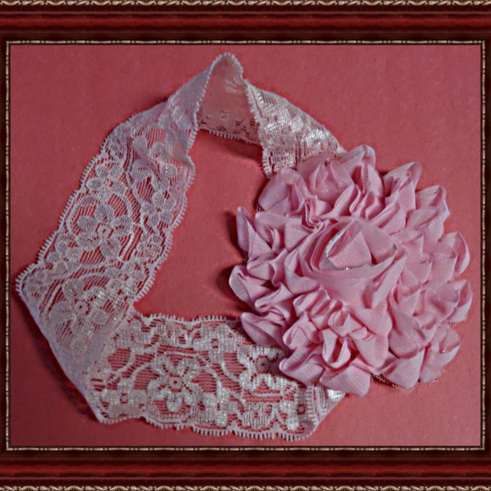 Handmade Pink Lace Flower Design Head Band